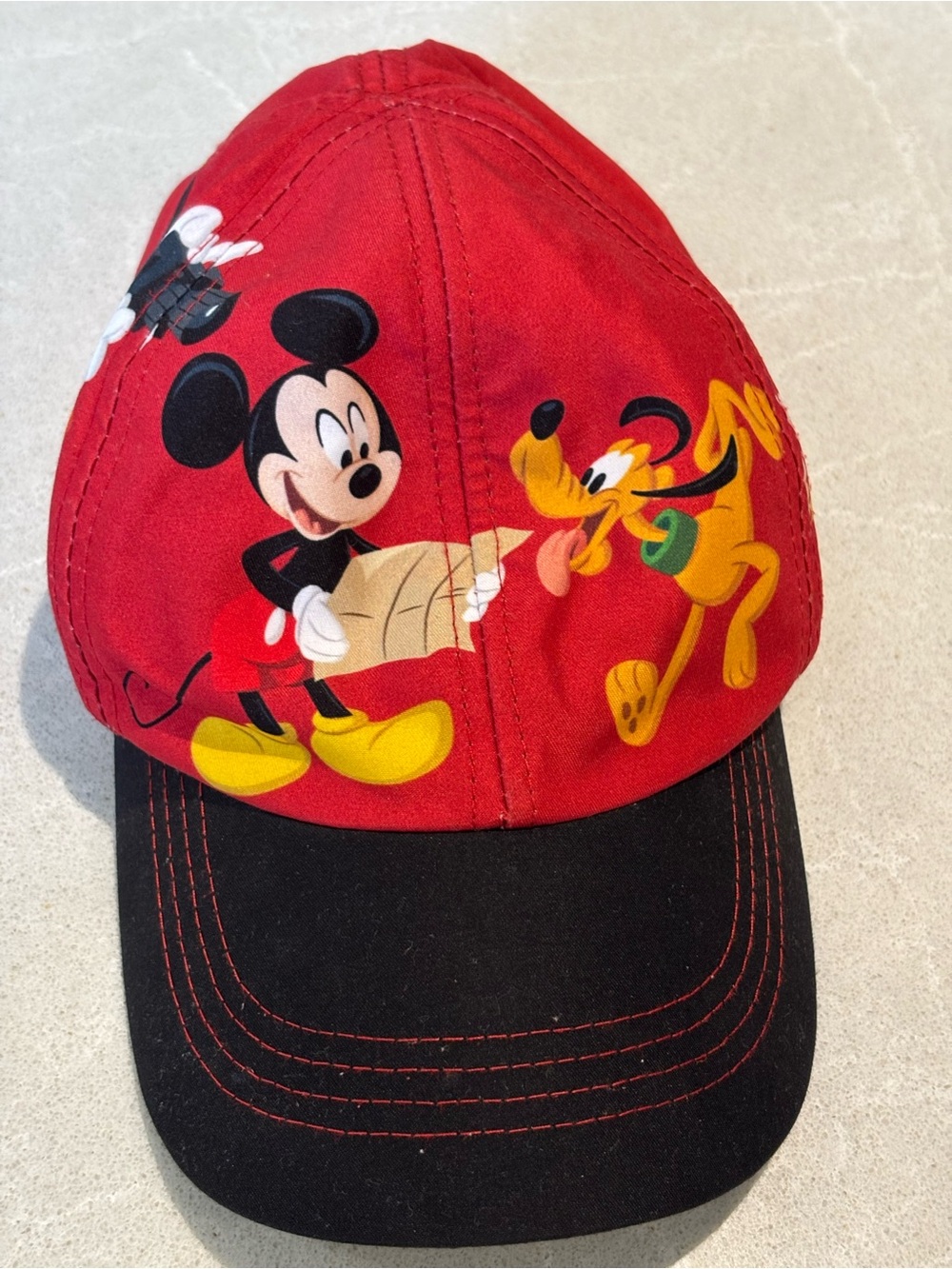 DISNEY PARKS Mickey Mouse Pluto Infant Toddler Baseball Cap Hat Red Black 49-55